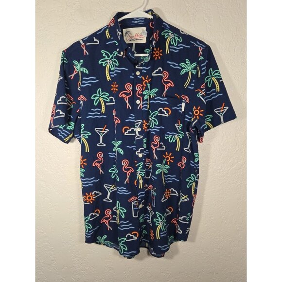 Chubbies The Neon Lights Navy Button-Up Short Sleeve Shirt Men's Med Beach Pool - Picture 1 of 5